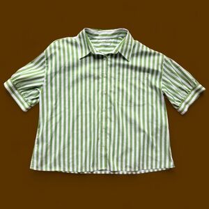 Chicos Classic Green and white Striped Button-Down Shirt